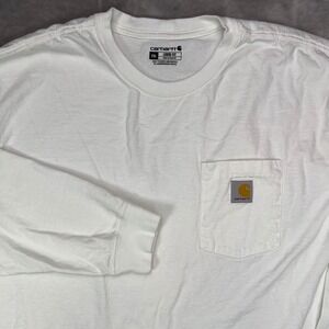 CARHARTT T-Shirt Men's 2XL White Loose Fit Long Sleeve Pocket Logo Work Casual